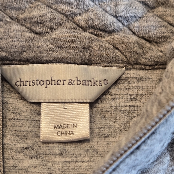 Christopher & Banks Gray Quilted Zip Up Sweatshirt jacket Size Large - Picture 2 of 14